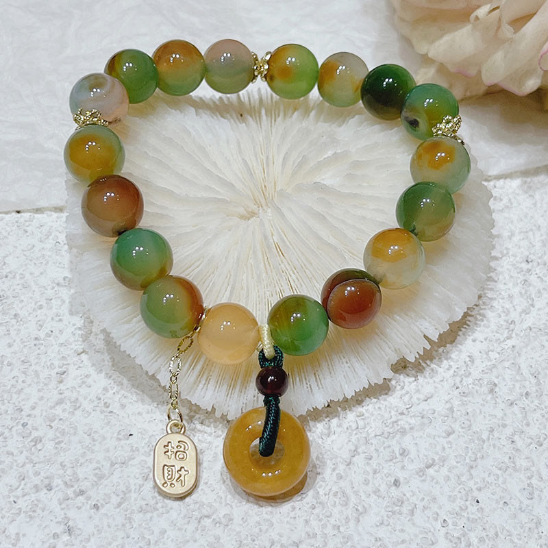 Bracelet d'équilibre avec boucle de paix en agate paon et topaze de 10 mm