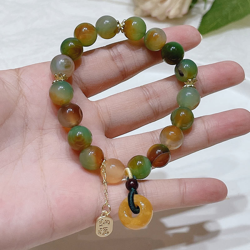Bracelet d'équilibre avec boucle de paix en agate paon et topaze de 10 mm