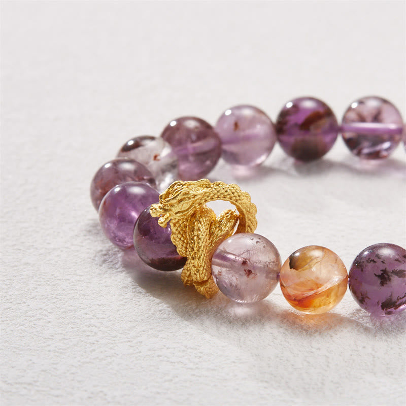 Bracelet Dragon Sagesse Plaqué Or Fantôme Violet 10 mm