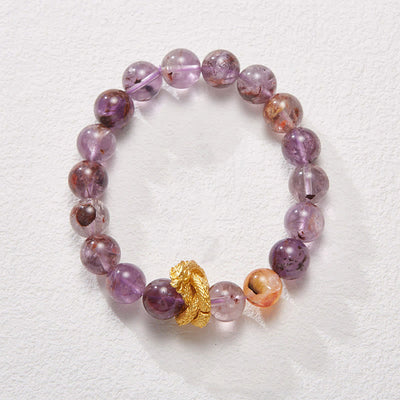 Bracelet Dragon Sagesse Plaqué Or Fantôme Violet 10 mm