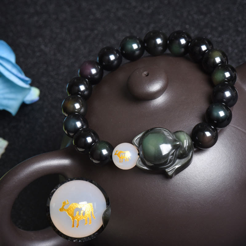 Bracelet de protection en obsidienne arc-en-ciel de 10 mm