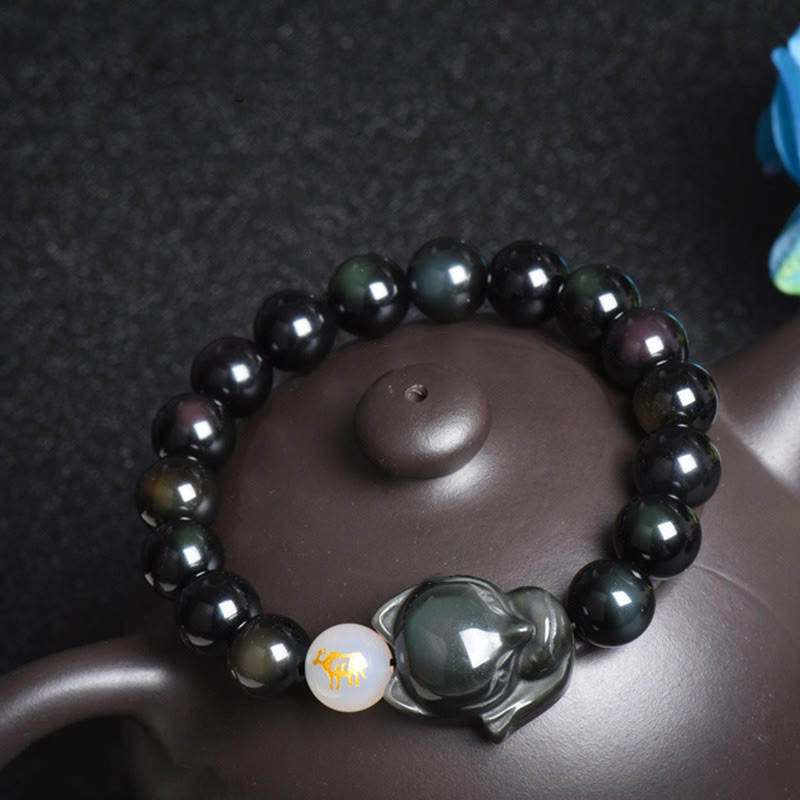 Bracelet de protection en obsidienne arc-en-ciel de 10 mm