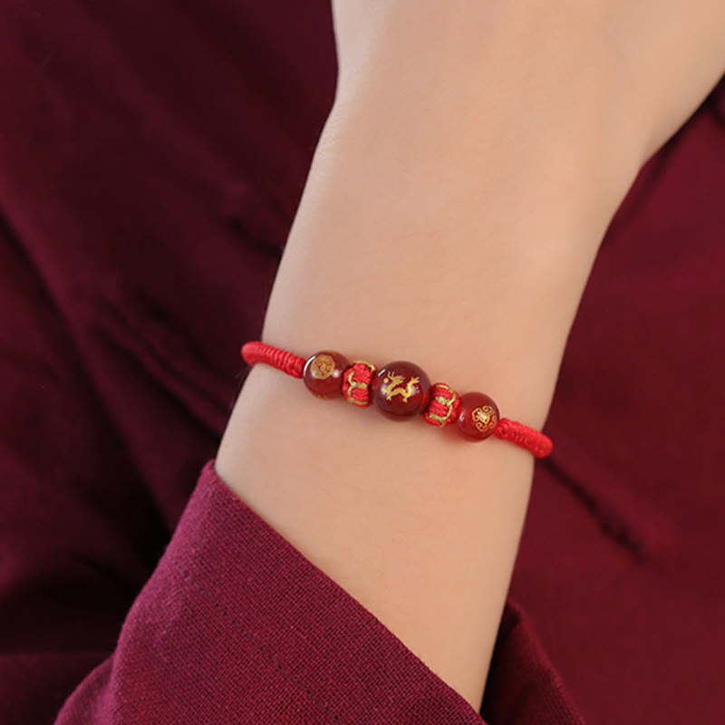 Bracelet de protection du zodiaque chinois en agate rouge de 10 mm