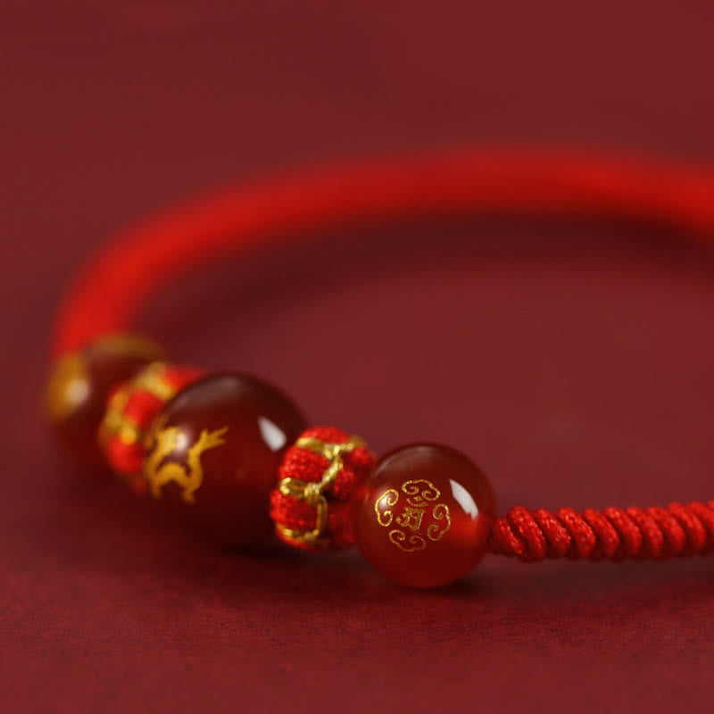 Bracelet de protection du zodiaque chinois en agate rouge de 10 mm