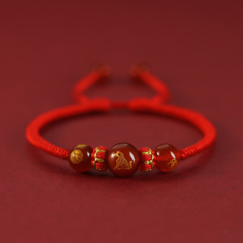 Bracelet de protection du zodiaque chinois en agate rouge de 10 mm