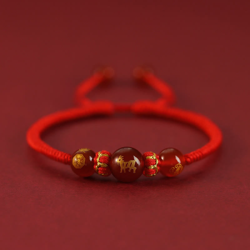 Bracelet de protection du zodiaque chinois en agate rouge de 10 mm
