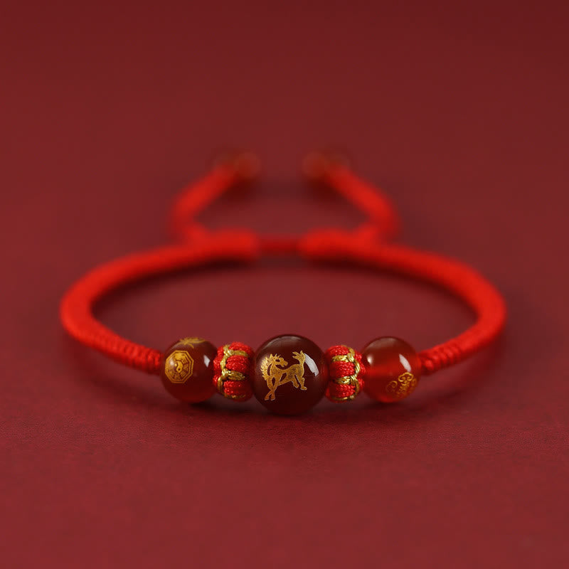 Bracelet de protection du zodiaque chinois en agate rouge de 10 mm