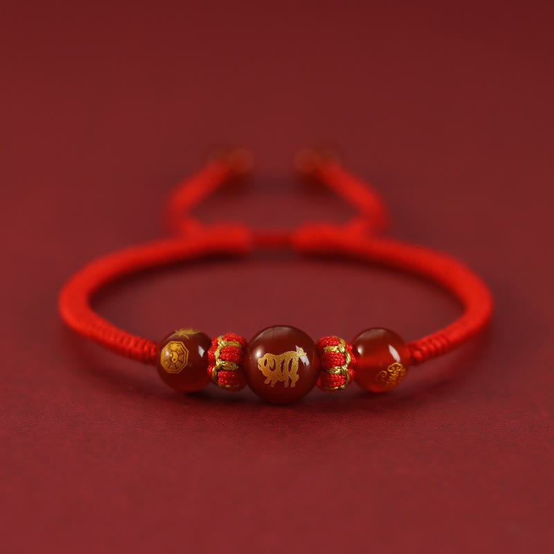 Bracelet de protection du zodiaque chinois en agate rouge de 10 mm