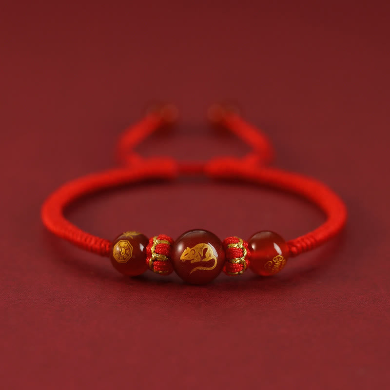 Bracelet de protection du zodiaque chinois en agate rouge de 10 mm