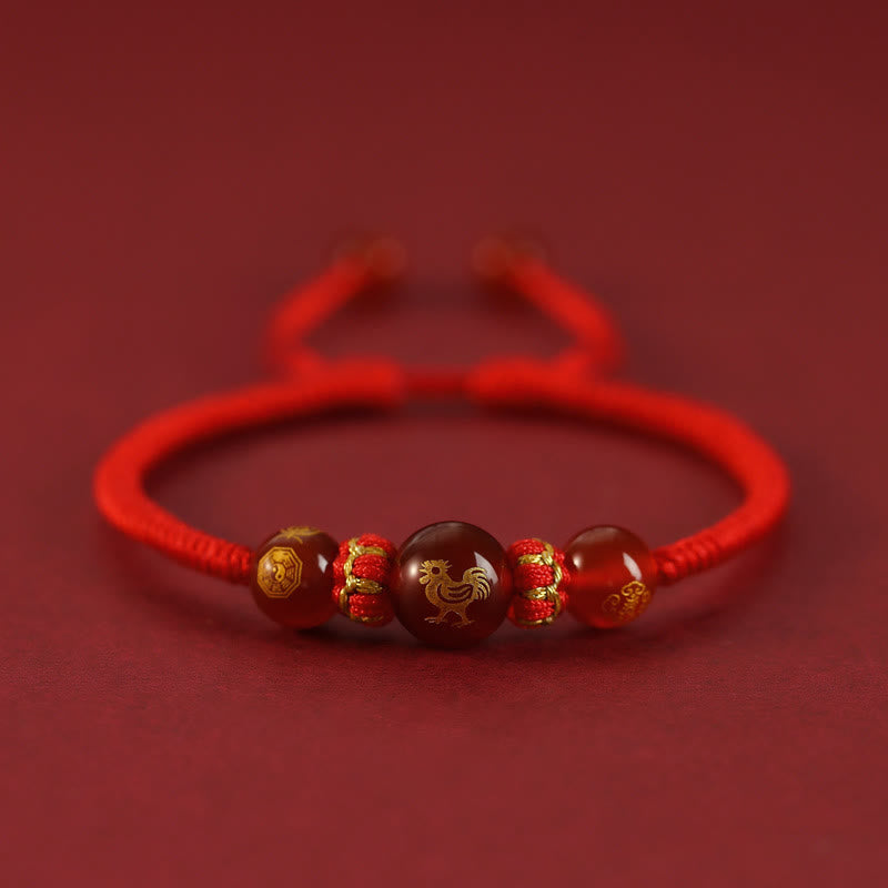 Bracelet de protection du zodiaque chinois en agate rouge de 10 mm