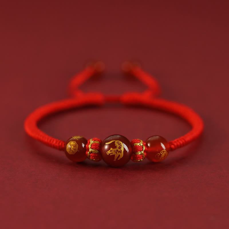Bracelet de protection du zodiaque chinois en agate rouge de 10 mm