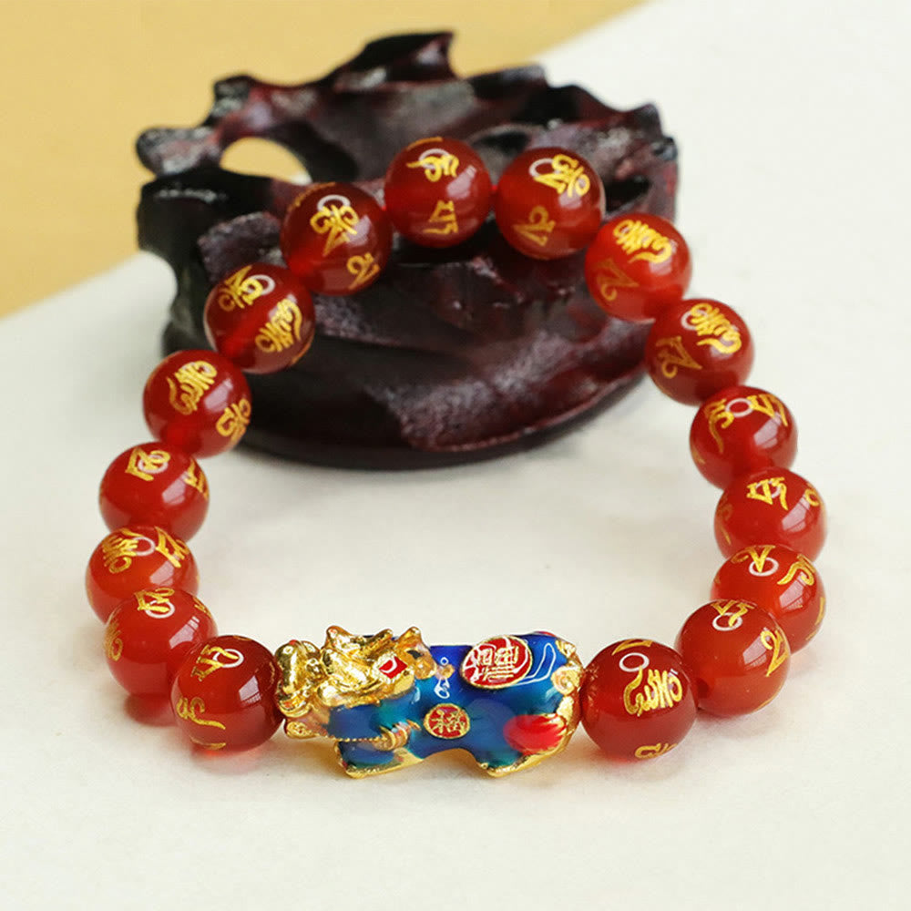 Bracelet calme en agate rouge 10 mm Om Mani Padme Hum Pixiu