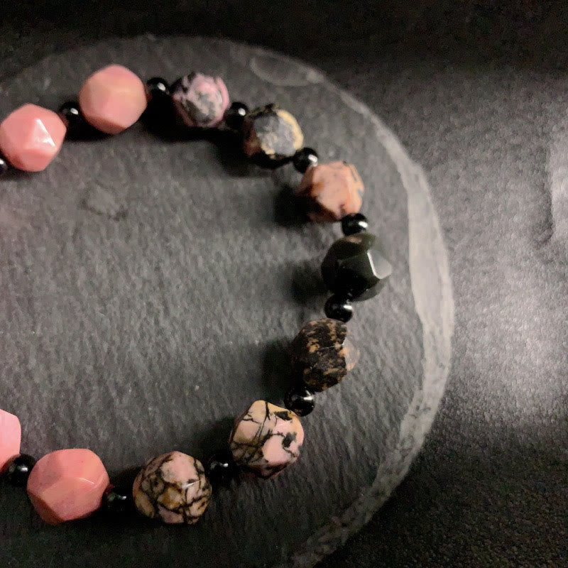 Bracelet polygone en rhodonite 10 mm pour femme