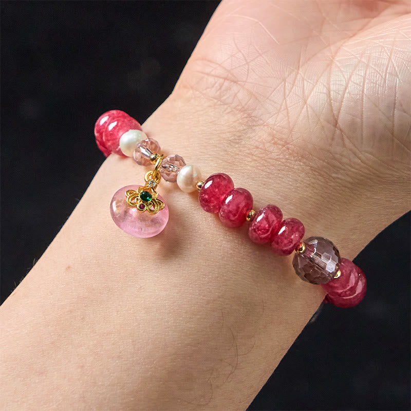 Bracelet boucle de paix en quartz rose de 10 mm pour femme