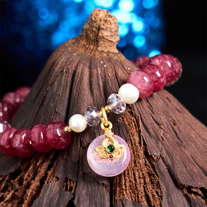 Bracelet boucle de paix en quartz rose de 10 mm pour femme