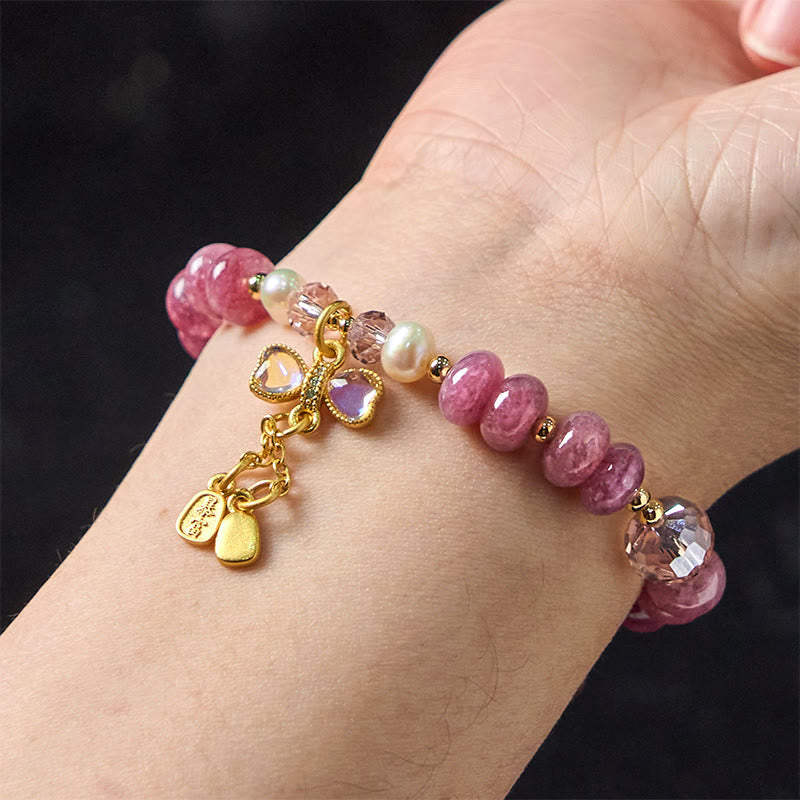 Bracelet boucle de paix en quartz rose de 10 mm pour femme