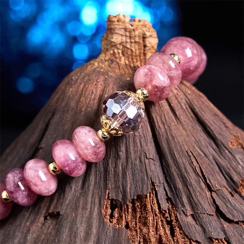 Bracelet boucle de paix en quartz rose de 10 mm pour femme