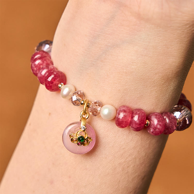 Bracelet boucle de paix en quartz rose de 10 mm pour femme