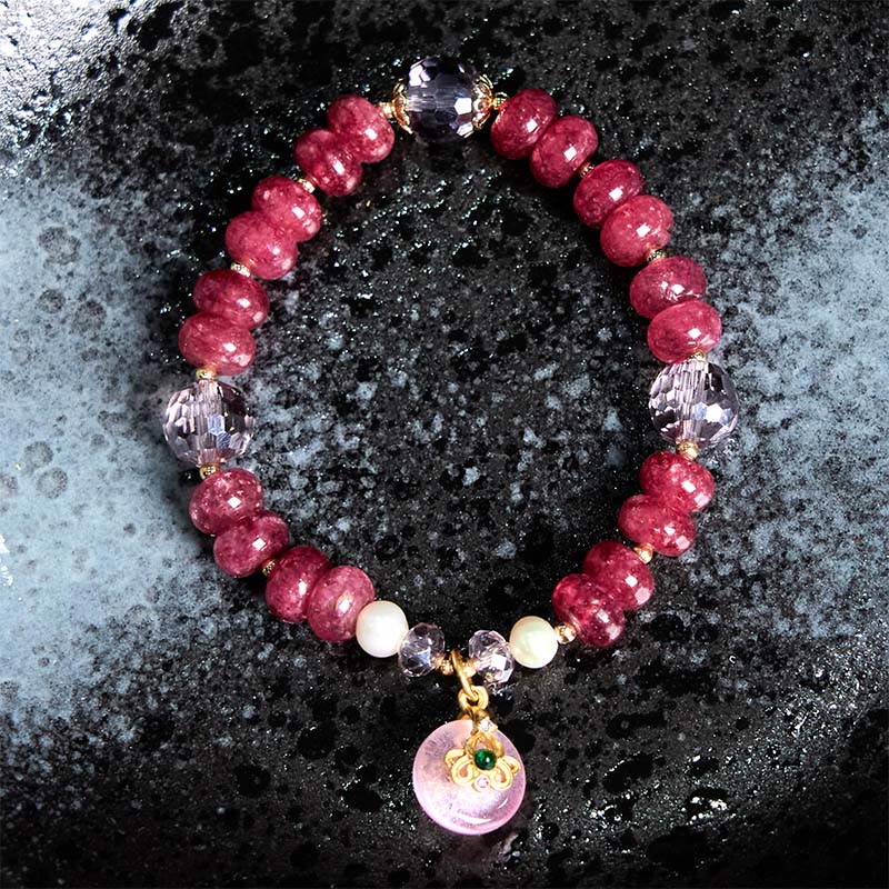 Bracelet boucle de paix en quartz rose de 10 mm pour femme