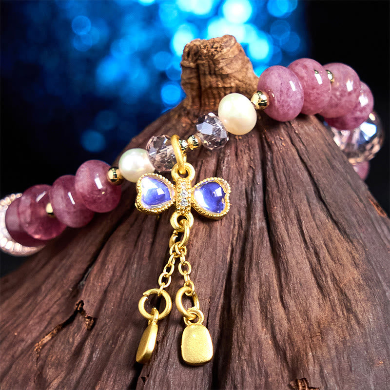Bracelet boucle de paix en quartz rose de 10 mm pour femme