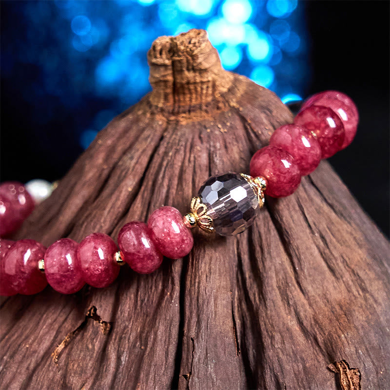 Bracelet boucle de paix en quartz rose de 10 mm pour femme