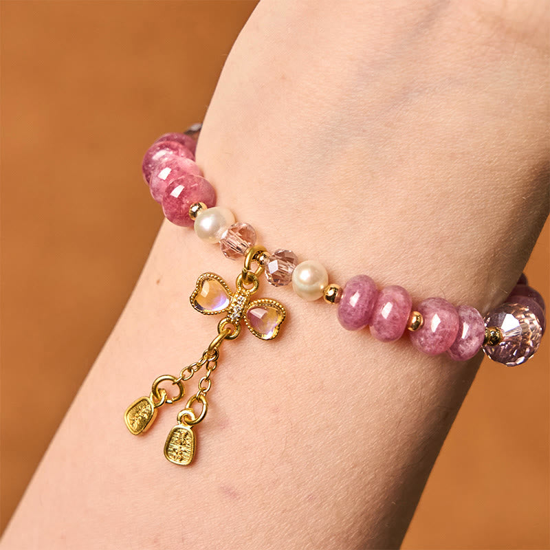 Bracelet boucle de paix en quartz rose de 10 mm pour femme
