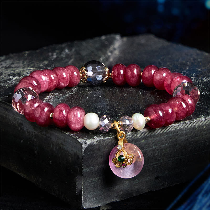 Bracelet boucle de paix en quartz rose de 10 mm pour femme