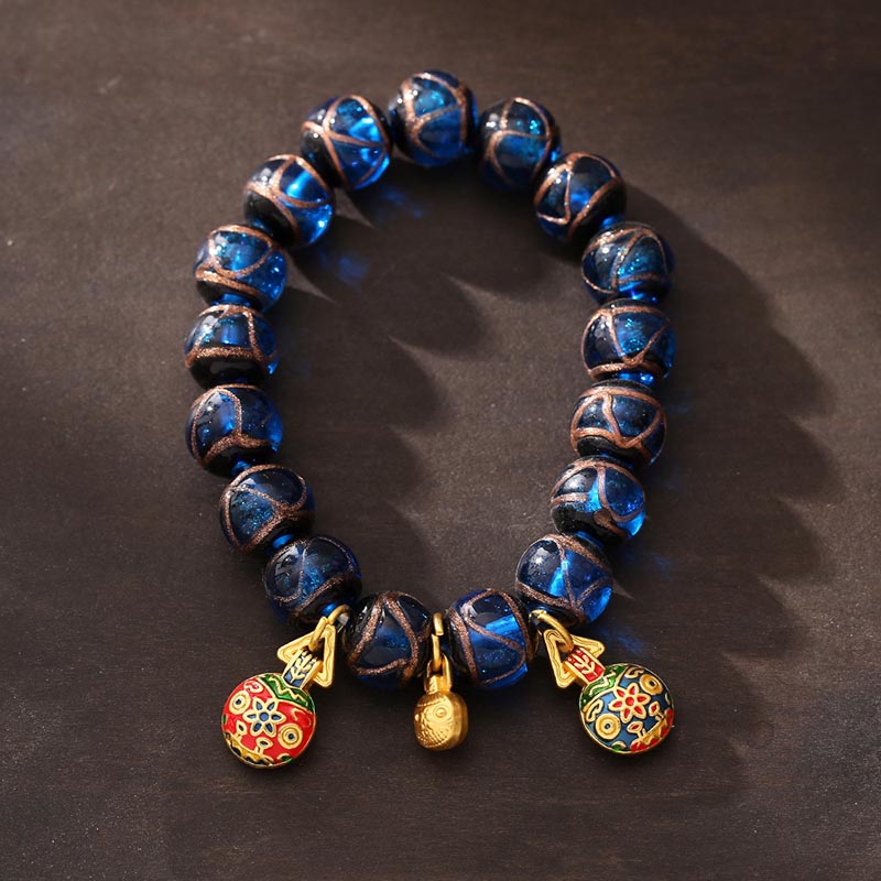 Bracelets spirituels de 10 mm, bracelet porte-bonheur en verre Liuli bleu
