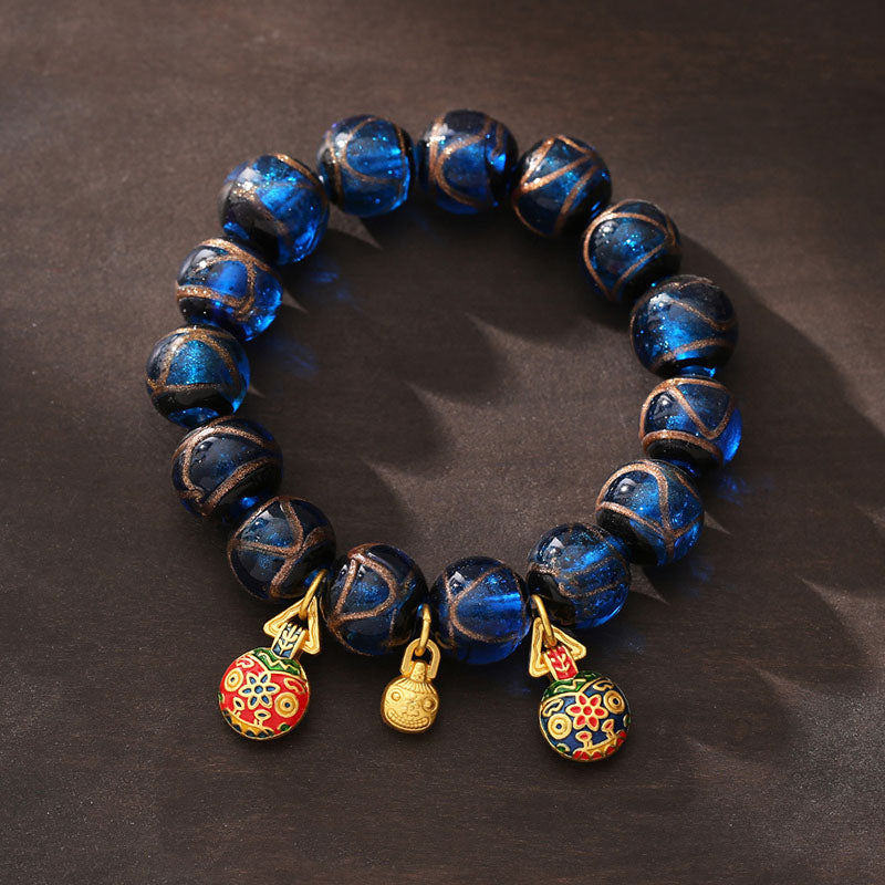 Bracelets spirituels de 10 mm, bracelet porte-bonheur en verre Liuli bleu