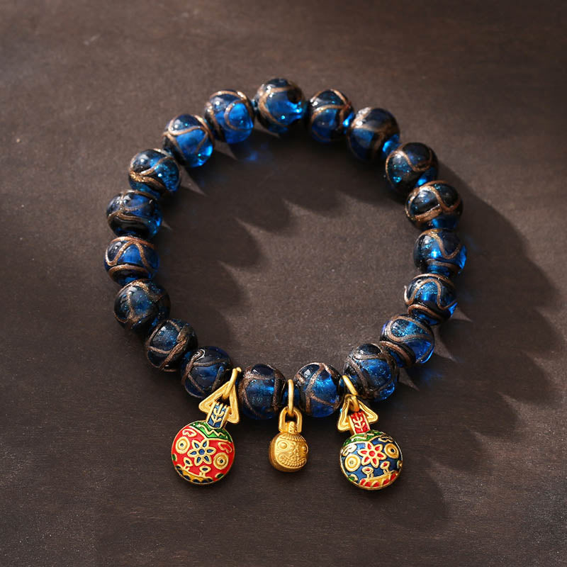 Bracelets spirituels de 10 mm, bracelet porte-bonheur en verre Liuli bleu