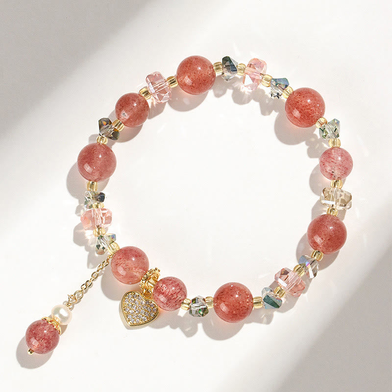 Bracelet de guérison en forme de cœur en quartz fraise de 10 mm