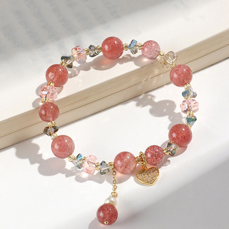 Bracelet de guérison en forme de cœur en quartz fraise de 10 mm