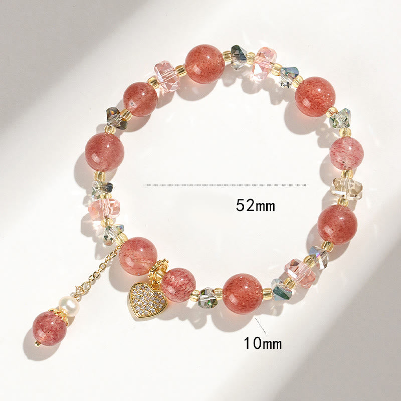 Bracelet de guérison en forme de cœur en quartz fraise de 10 mm