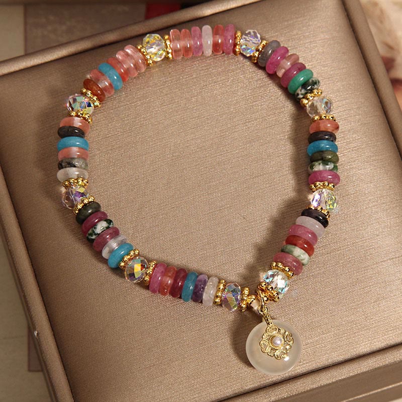 Bracelet en cristal de quartz fraise de 10 mm avec boucle de paix pour l'harmonie