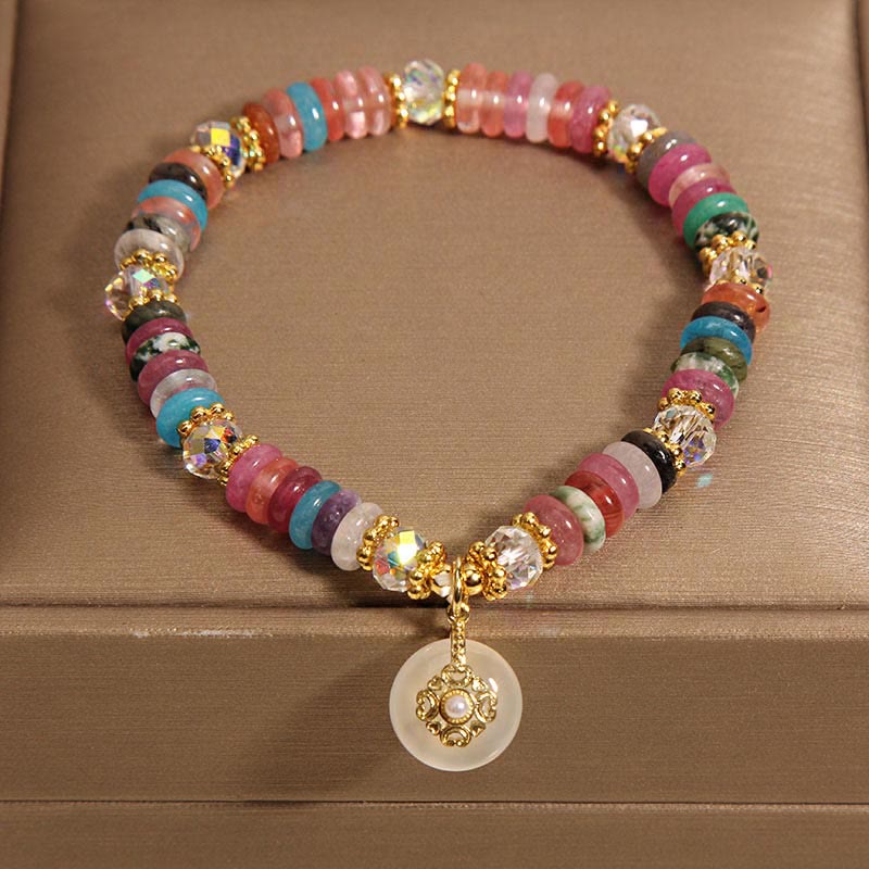 Bracelet en cristal de quartz fraise de 10 mm avec boucle de paix pour l'harmonie