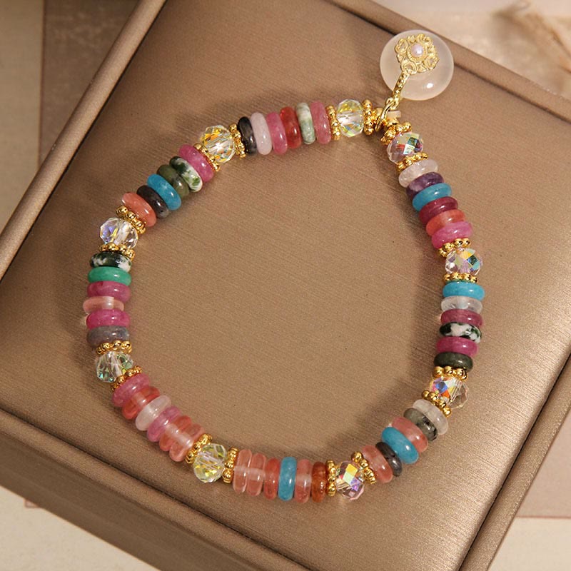 Bracelet en cristal de quartz fraise de 10 mm avec boucle de paix pour l'harmonie