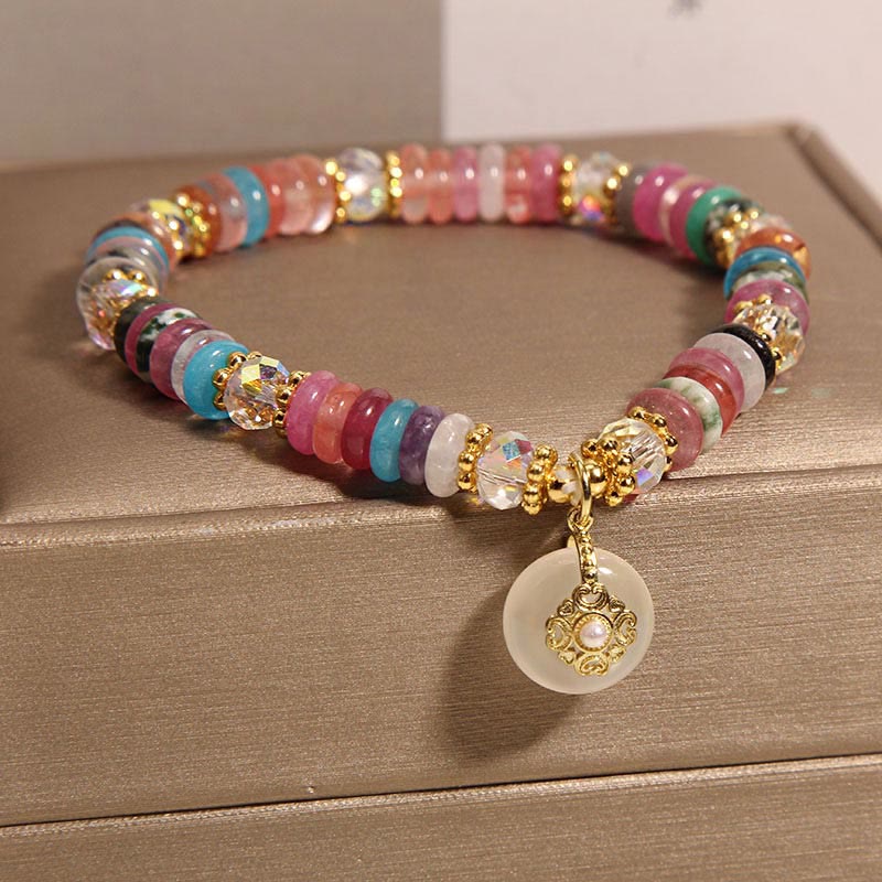 Bracelet en cristal de quartz fraise de 10 mm avec boucle de paix pour l'harmonie