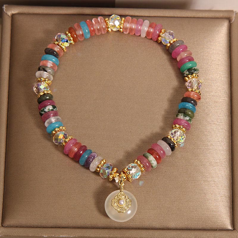 Bracelet en cristal de quartz fraise de 10 mm avec boucle de paix pour l'harmonie