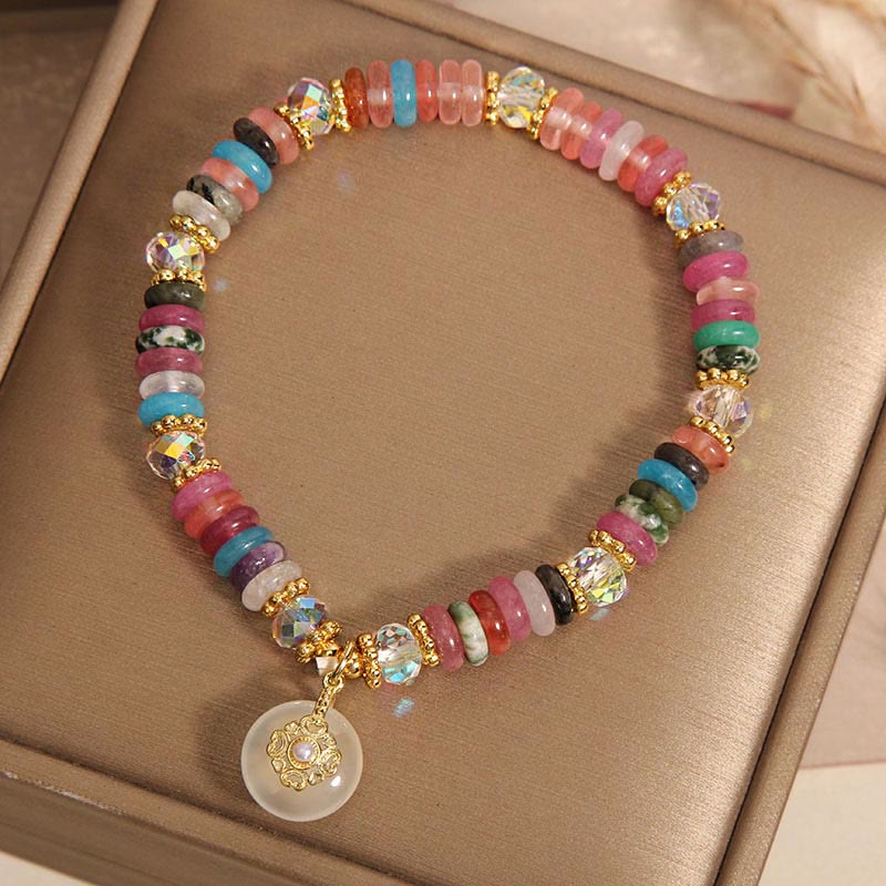 Bracelet en cristal de quartz fraise de 10 mm avec boucle de paix pour l'harmonie