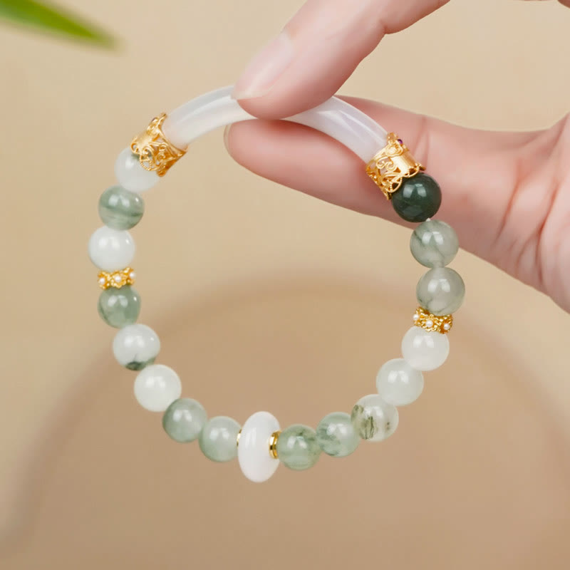 Bracelet porte-bonheur en jade calcédoine Tianshan 10 mm pour femme