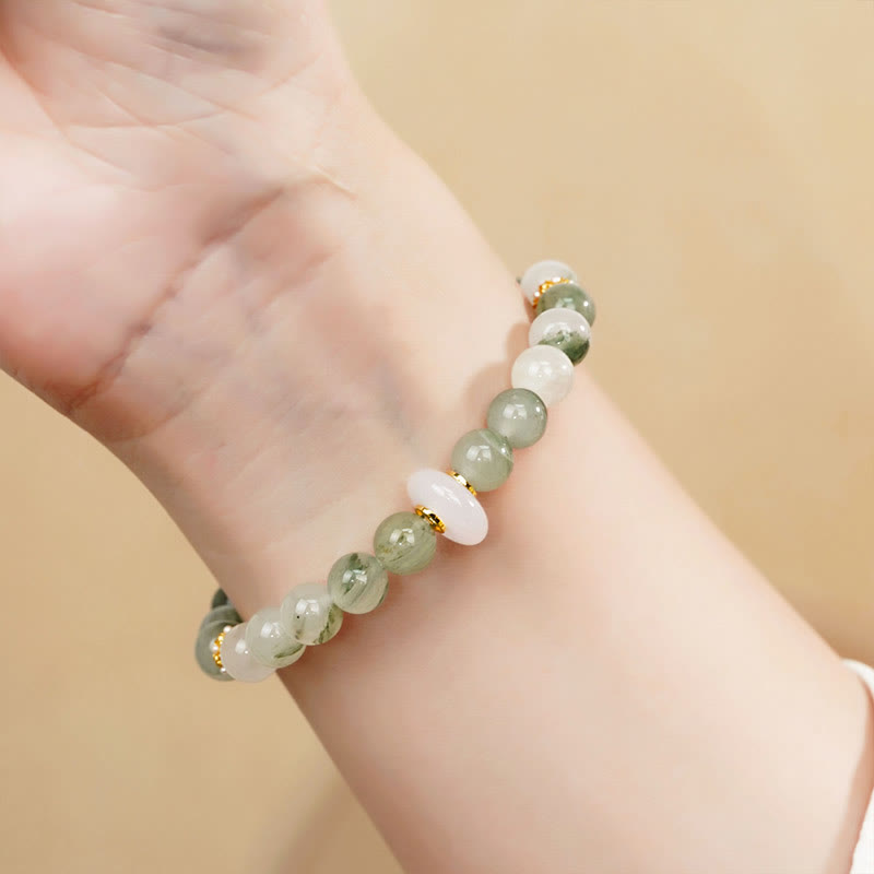 Bracelet porte-bonheur en jade calcédoine Tianshan 10 mm pour femme