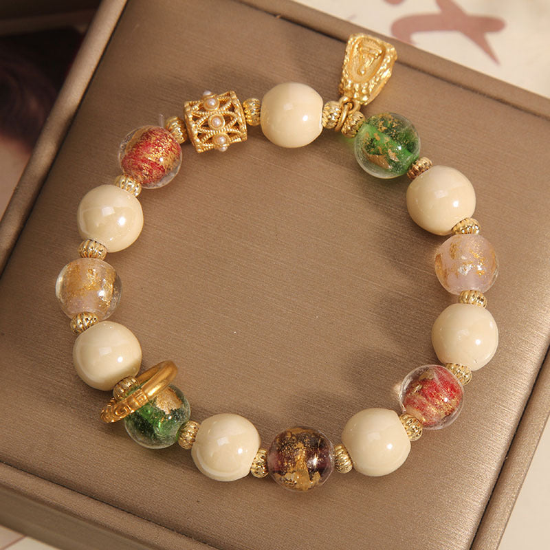 Bracelet tibétain en verre Liuli de 10 mm, motif Bouddha et Lotus, illumination