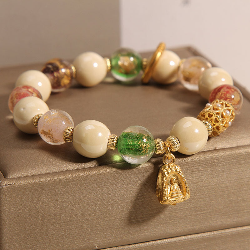 Bracelet tibétain en verre Liuli de 10 mm, motif Bouddha et Lotus, illumination