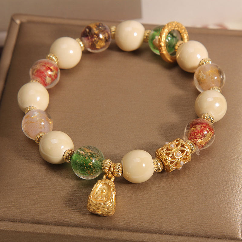 Bracelet tibétain en verre Liuli de 10 mm, motif Bouddha et Lotus, illumination