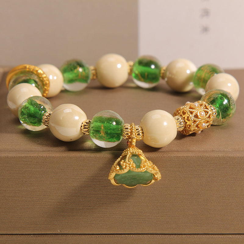 Bracelet tibétain en verre Liuli de 10 mm, motif Bouddha et Lotus, illumination