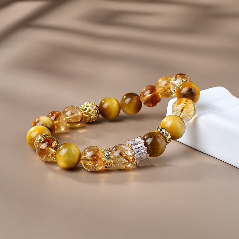 Bracelet œil de tigre citrine 10 mm pour femme Force et courage