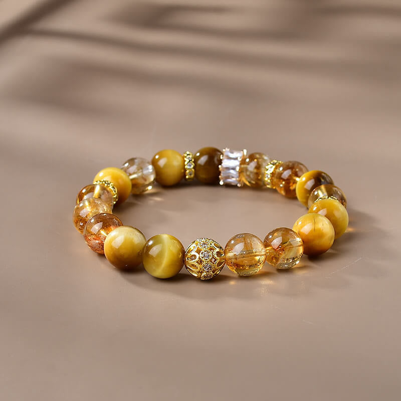 Bracelet œil de tigre citrine 10 mm pour femme Force et courage
