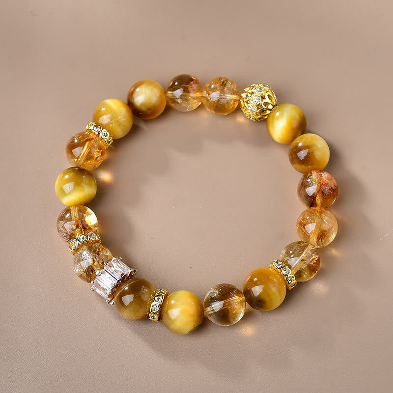 Bracelet œil de tigre citrine 10 mm pour femme Force et courage