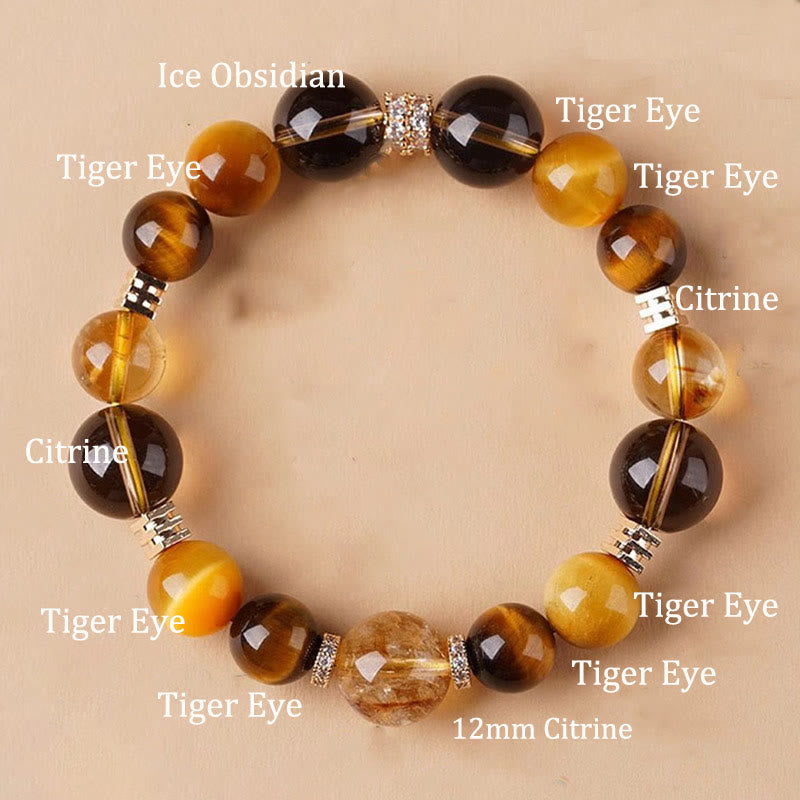 Bracelet Bonheur 10 mm œil de tigre citrine topaze