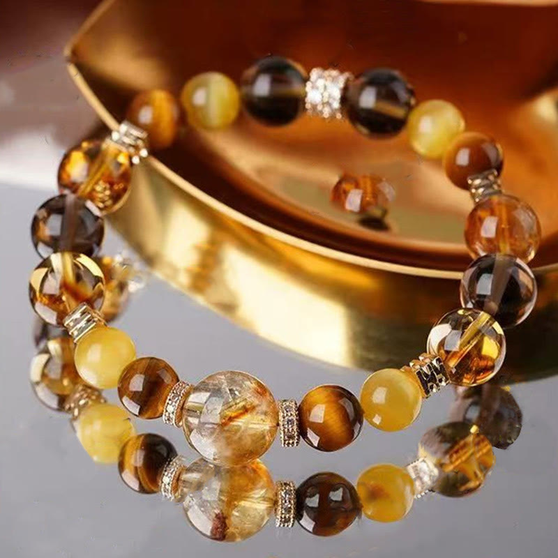 Bracelet Bonheur 10 mm œil de tigre citrine topaze